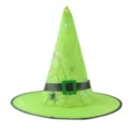 LED lighted green witch hat for Halloween party, wizard costume accessory with spider web design. - Green Spider Web Pattern without Light