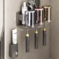Gun Grey Toothbrush Holder + 3 Colored Cups + Toothpaste Squeezer