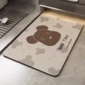 Tapis de bain antidérapant et absorbant avec motif d'ours, tapis de maison séchage rapide. - Ours Crème Kaki - Carré