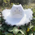 White feather crown cowboy hat rhinestone tiara festival party costume western hat headwear - One Size / White