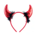 Halloween red devil horns headband with black feathers festival party cosplay costume hair hoop - One Size / Red Glossy Horn With Black Feather