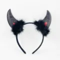 Black devil horn headband with feathers and glitter for Halloween party dress up accessories. - One Size / Black Feather Horn With Red Dots
