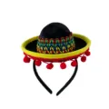 Cerchietto sombrero messicano festivo con pon pon colorati per feste e carnevale. - Taglia unica / Cerchietto con sombrero messicano nero con pompon rossi