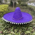 Purple Mexican sombrero straw hat with colorful pom poms, traditional party festival costume hat. - Diameter 53CM With Pompom Brim Mexican Hat / Purple
