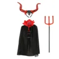 Σετ αποκριάτικης στολής διαβόλου Halloween για παιδιά με στέκα κάπα και τρίαινα - Σετ / Σετ 3 τεμαχίων / Μαυροκόκκινο Σετ
