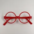Red round plastic costume glasses frame, perfect for party cosplay, holiday dress up and fun daily wear. - One Size / 1 Piece / Red