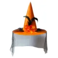 Cappello da strega LED di Halloween con velo a rete nera, rose arancioni e piume. - Taglia unica / Arancione
