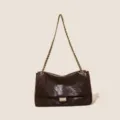 Borsa a tracolla vintage in pelle marrone donna elegante catena borsa a mano retrò chic - Caffè