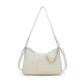 Borsa a spalla elegante in vera pelle per donna, borsa hobo con catena e tasca - Bianco