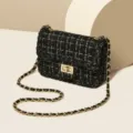 Borsa a tracolla in tweed nero elegante chic borsa crossbody da donna moda nuova - Nero