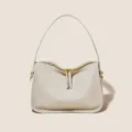 Light grey soft leather shoulder bag, stylish casual handbag and versatile crossbody design. - Milk White