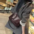 Borsa a Tracolla in Pelle Vino Rosso Donna Vintage Borsa a Spalla Stile Retrò Elegante - Caffè