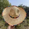 Adult Mexican Straw Hat Traditional Woven Sombrero Colorful Festival Party Costume Props - Hawaiian Colorful Edging Style / Khaki