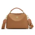Borsa a tracolla in vera pelle per donna, elegante borsa marrone con tracolla larga. - Giallo ocra