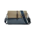 Stylish color-block leather crossbody shoulder bag for women with adjustable wide strap chic daily. - Blue