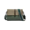 Stylish Borsa a Tracolla da Donna in Vera Pelle Bicolore con Tracolla Larga Elegante - Verde