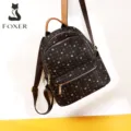 Zaino donna casual Foxer elegante retro monogramma pelle piccola borsa da scuola - Caffè