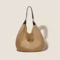 Elegante borsa a spalla morbida in camoscio cachi da donna, grande borsa casual retrò versatile. - Paglia di Grano