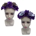 Halloween purple rose skeleton hand headband hair accessory variant two colors party - White Ghost Claw / Purple Flower