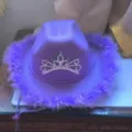 Purple western cowboy hat with feathers and tiara crown for women party dress-up costume. - Adult / Purple