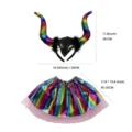 Colorful devil horn headband and matching tutu skirt set for kids holiday party performance. - Set / Headband + Skirt