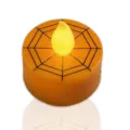 Halloween LED tea light candle with spider web design, perfect for party decor detail view. - 3.5*3.7cm Orange Shell Black Web Candle 1 Piece