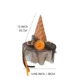 Halloween Party orange Netz Hexenhut mit Blumendekor COS Kopfbedeckung Breite 38cm. - Oranger Netz Blume Hexenhut / Orange-Schwarz