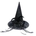 Chapeau de sorciere d'Halloween en velours noir avec plumes et roses pour costume de fete. - Chapeau de Magicien Fleur 3D Plume / Noir