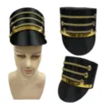Sombrero de soldado cascanueces negro con detalles dorados, ideal para fiestas y eventos. - Negro