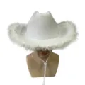 White feather cowboy hat for parties, non-woven fabric costume stage headwear accessory - No Crown Feather Style / White
