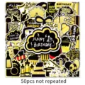 Autocollants d'anniversaire noir et or imperméables PVC graffiti set de 50 pièces uniques - 50 pcs stickers d'anniversaire noir et or originaux - 875