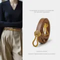 Dames smalle lederen riem met stijlvolle schelp gesp bruine taille accessoire variant - Karamel