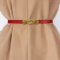 Dames Smalle Leren Riem Rood Gouden Schelp Knoop Metalen Gesp Jas Jurk Tailleband - Rood