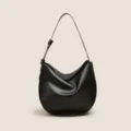 Borsa a tracolla minimalista nera in morbida pelle, borsa hobo casual per uso quotidiano. - Nero