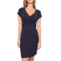 Polka dot maternity nursing dress with a cross V-neck and short sleeves for daily comfort. - S / Dresses / Navy Blue