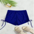 Blue mesh drawstring beach shorts detail, sheer high waist bikini cover up swim bottom. - XS / Bottoms / Blue