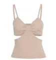 Ribbed knit crop top with double straps, sexy cut-out waist and gathered bust detail. - S / Tops / Khaki