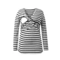 Black and white striped long sleeve V-neck maternity nursing top for pregnant women. - S / Tops / White