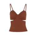 Women ribbed cut-out camisole top summer sexy sleeveless V-neck slim fit casual tank top - S / Tops / Brown