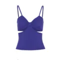 Purple ribbed crop camisole featuring side cutouts and chic front ruching for summer. - S / Tops / Blue
