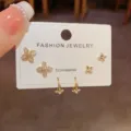 Elegant 14k gold plated zirconia star stud earrings set for women daily commute chic jewelry - Zirconia Star Hoop Ear Buckle / Thickened Real Gold Plated / Gold