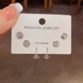 Exquisite cubic zirconia stud and orb drop earrings set, elegant fashion jewelry details. - Zirconia Round Star Ear Buckle Set / Thickened Real Gold Plated / Silver