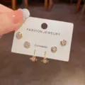 French light luxury zircon round star ear buckle set chic fashion earrings for women - Zirconia Round Star Ear Buckle Set / Thickened Real Gold Plated / Gold
