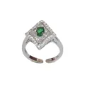 Anello aperto rombo zirconi stile retrò, elegante gioiello da dito luminoso per le donne. - Anello Aperto Rombo Zirconia / Argento