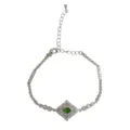 Bracciale di perle in metallo con rombo di zirconio lusso retro francese con pietra verde. - Bracciale in Grani di Metallo Rombo Zirconia / Argento
