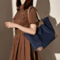 Borsa shopper grande capacità nylon impermeabile leggera borsa a mano tracolla donna - Blu