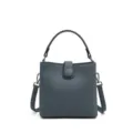 Borsa a secchiello in pelle blu-grigio, elegante borsa a tracolla e a spalla da donna. - Blu
