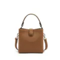 Borsa secchiello da donna in vera pelle bovina, morbida elegante borsa a tracolla marrone. - Colore caramello