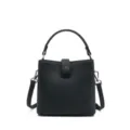 Sac seau élégant en cuir noir, sac à main et bandoulière avec texture grainée. - Noir
