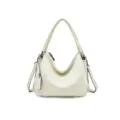 Vera Pelle Donna Borsa Tracolla Off-White Crossbody Borsa a Mano Manico Classico Stile - grigio-bianco